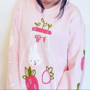 Cute Korean Strawberry Milk Rabbit Sweatshirt